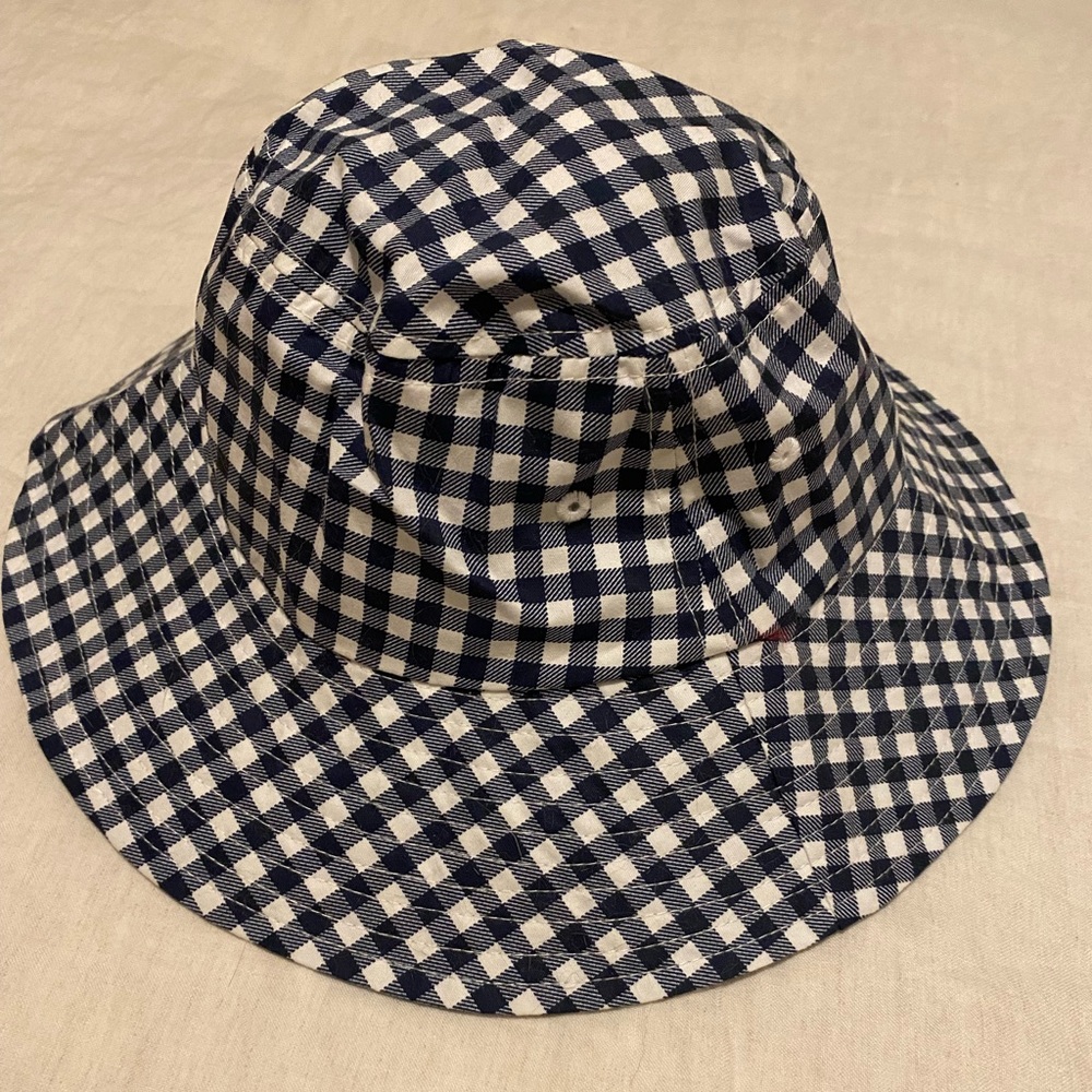 Gingham navy and white bucket hat